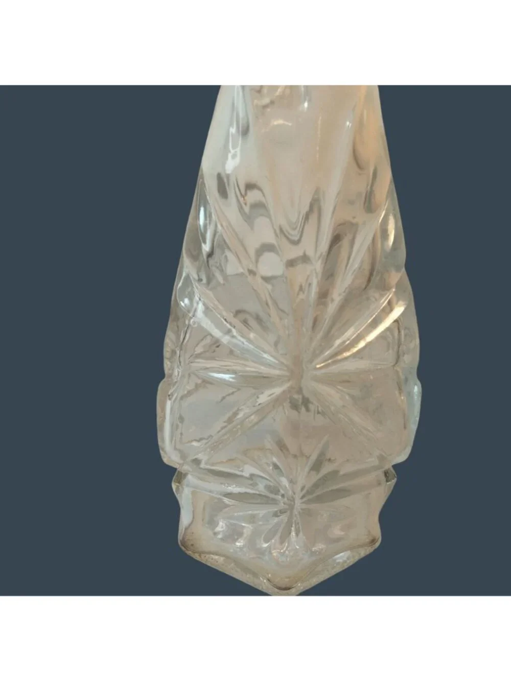 Vintage Clear Glass Cruet Bottle With Stopper Handle Decorative Starburst Floral